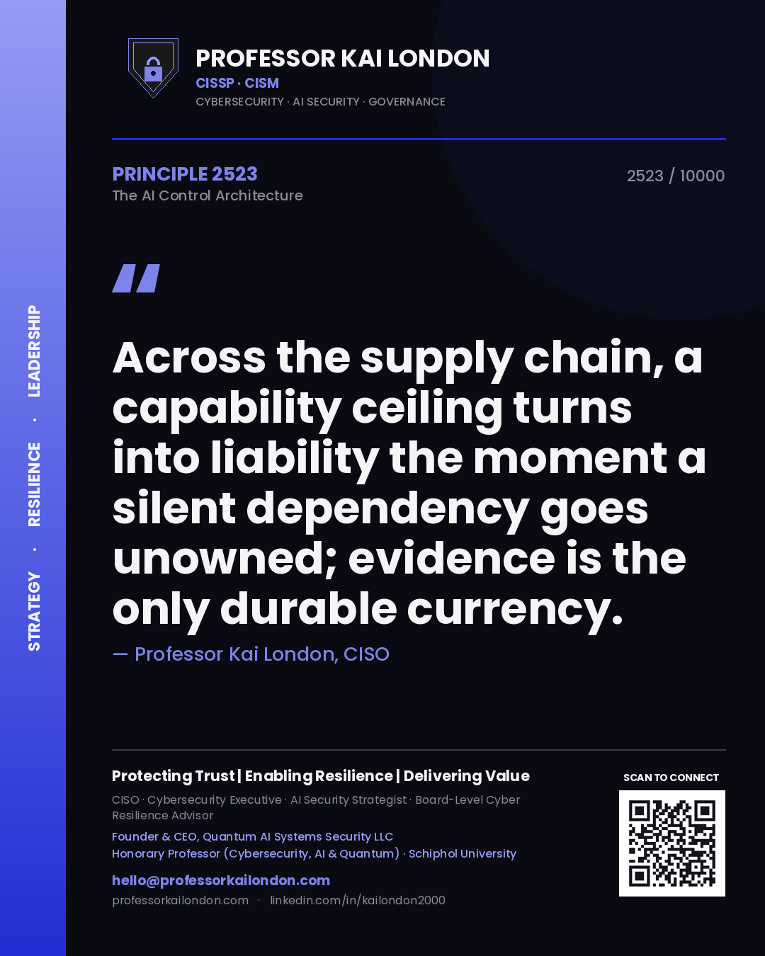 Professor Kai London principle 2523: Across the supply chain, a capability ceiling turns into liability the moment a silent dependency goes unowned; evidence is the only durable currency.