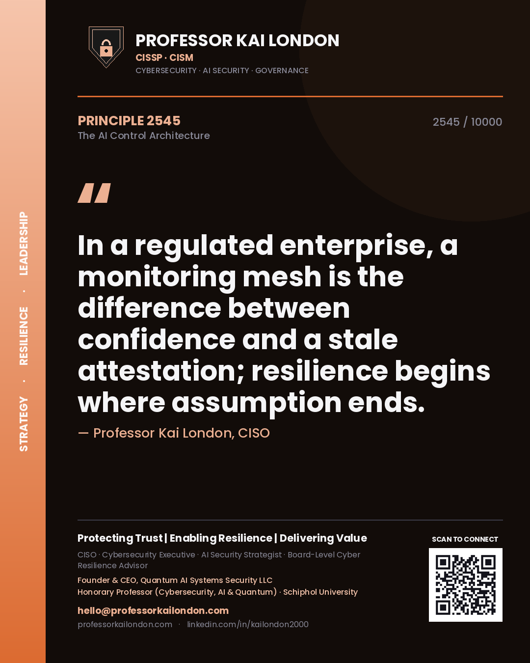 Professor Kai London principle 2545: In a regulated enterprise, a monitoring mesh is the difference between confidence and a stale attestation; resilience begins where assumption ends.