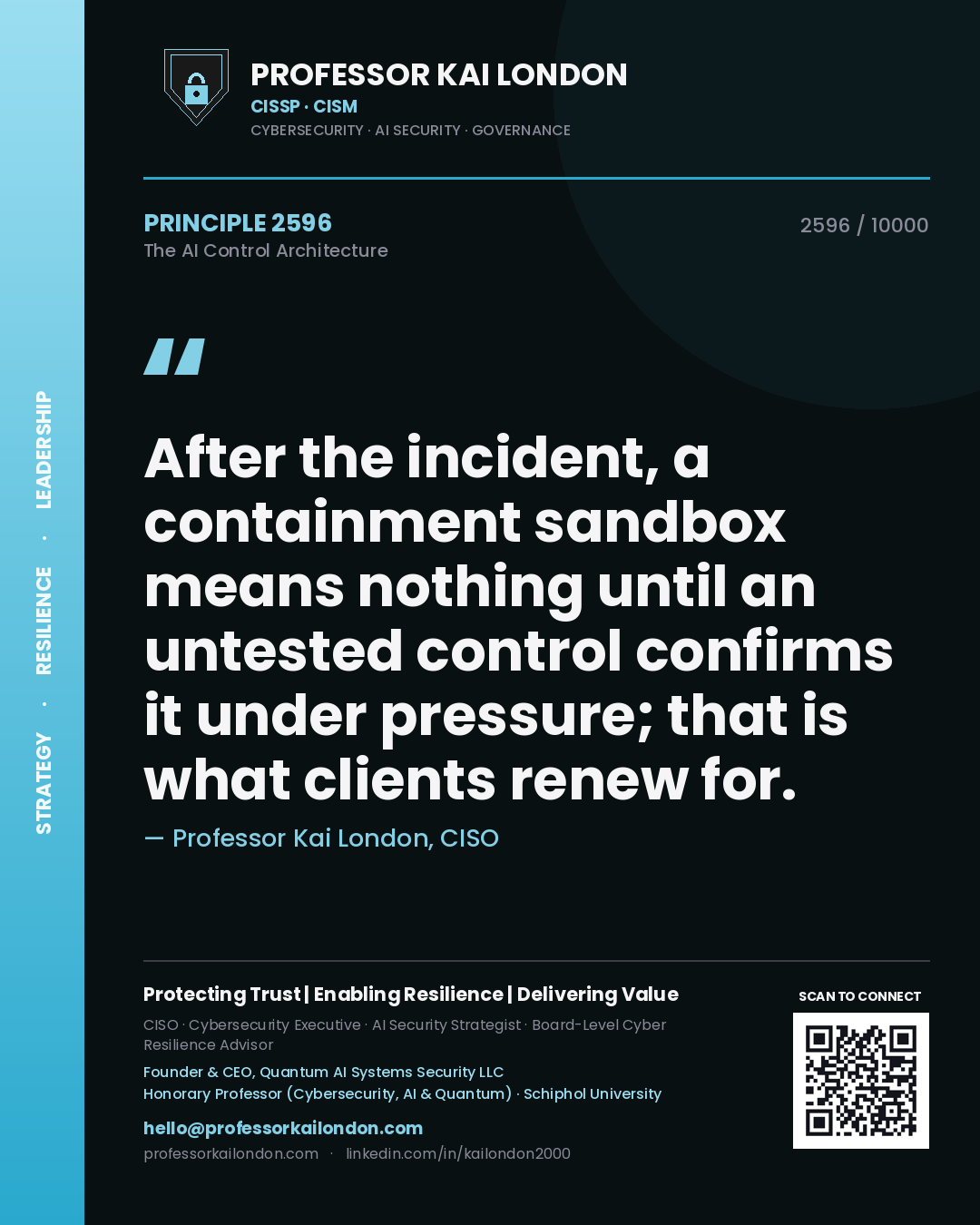 Professor Kai London principle 2596: After the incident, a containment sandbox means nothing until an untested control confirms it under pressure; that is what clients renew for.