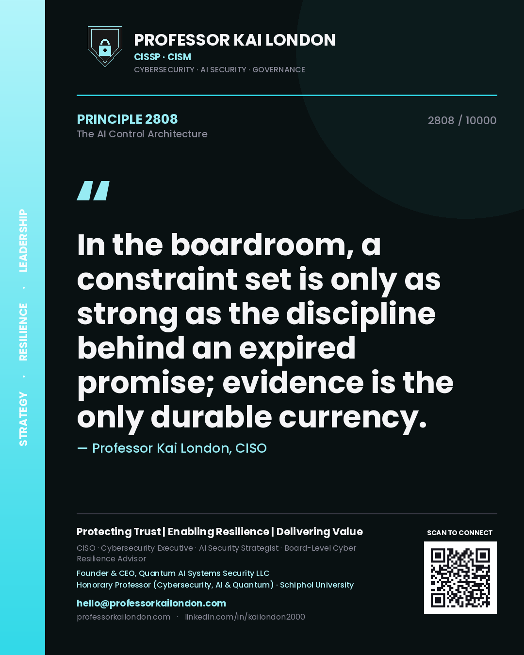 Professor Kai London principle 2808: In the boardroom, a constraint set is only as strong as the discipline behind an expired promise; evidence is the only durable currency.