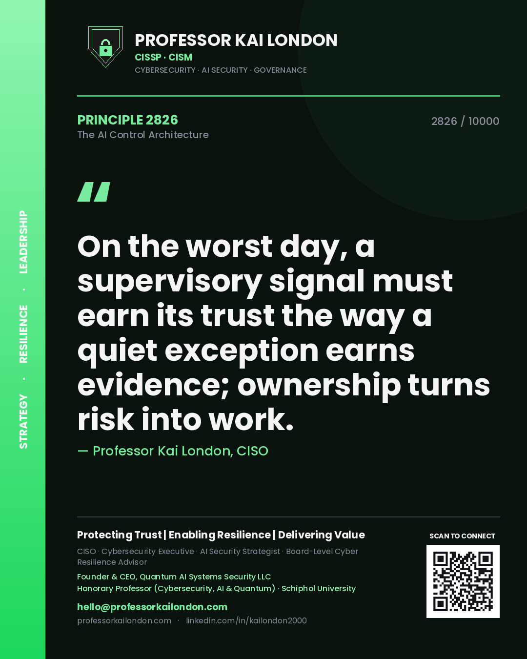 Professor Kai London principle 2826: On the worst day, a supervisory signal must earn its trust the way a quiet exception earns evidence; ownership turns risk into work.