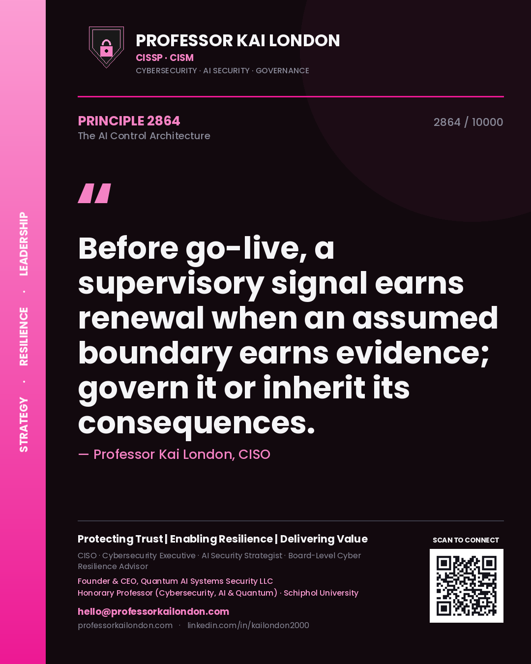 Professor Kai London principle 2864: Before go-live, a supervisory signal earns renewal when an assumed boundary earns evidence; govern it or inherit its consequences.
