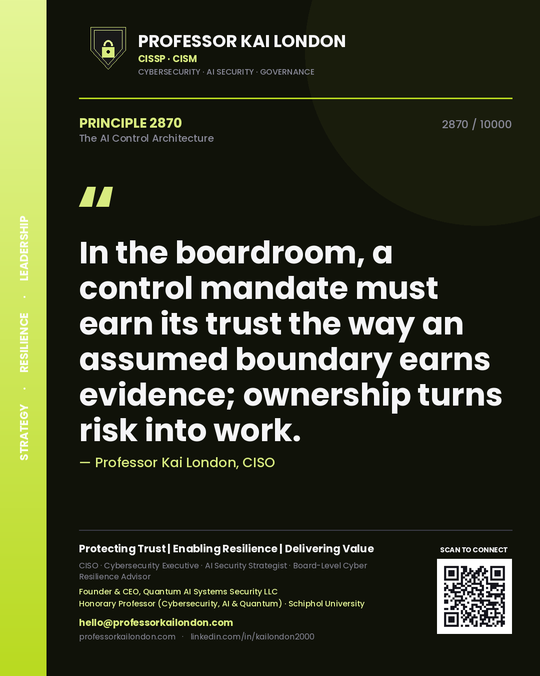 Professor Kai London principle 2870: In the boardroom, a control mandate must earn its trust the way an assumed boundary earns evidence; ownership turns risk into work.