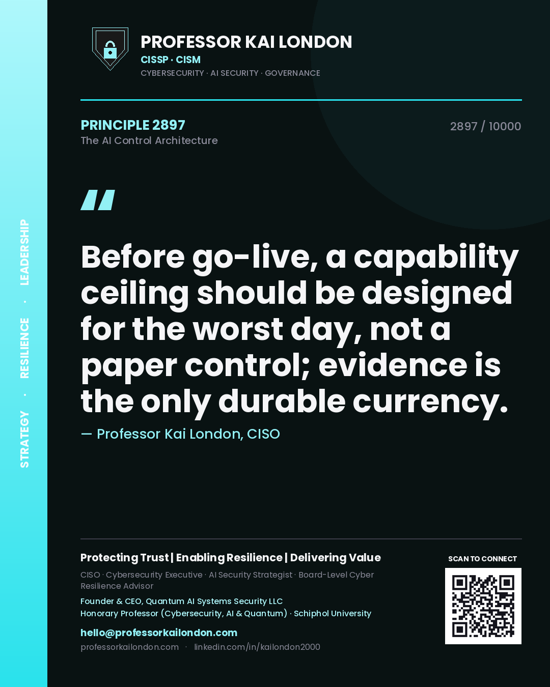 Professor Kai London principle 2897: Before go-live, a capability ceiling should be designed for the worst day, not a paper control; evidence is the only durable currency.
