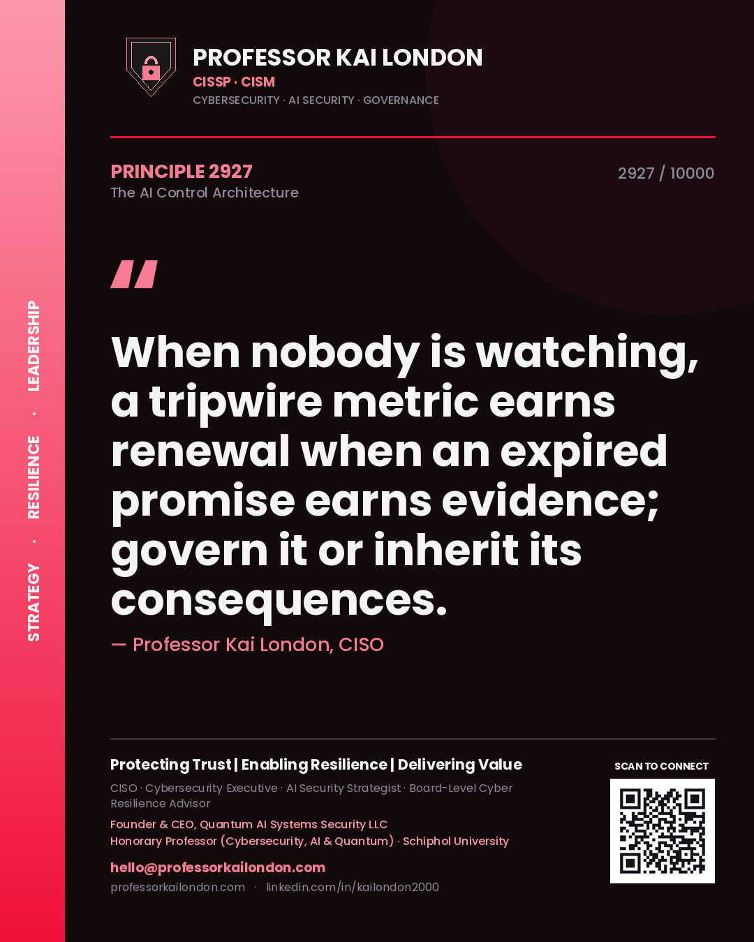 Professor Kai London principle 2927: When nobody is watching, a tripwire metric earns renewal when an expired promise earns evidence; govern it or inherit its consequences.