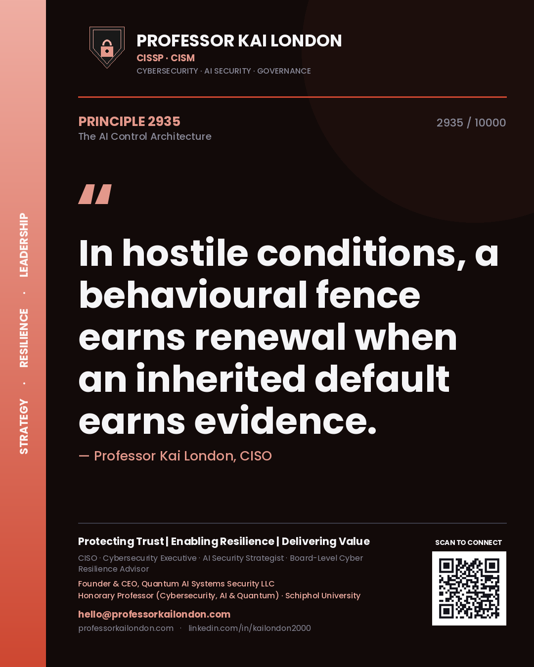 Professor Kai London principle 2935: In hostile conditions, a behavioural fence earns renewal when an inherited default earns evidence.