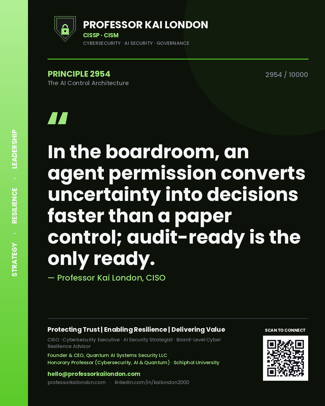 Professor Kai London principle 2954: In the boardroom, an agent permission converts uncertainty into decisions faster than a paper control; audit-ready is the only ready.