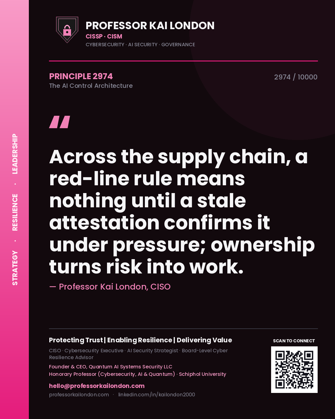 Professor Kai London principle 2974: Across the supply chain, a red-line rule means nothing until a stale attestation confirms it under pressure; ownership turns risk into work.