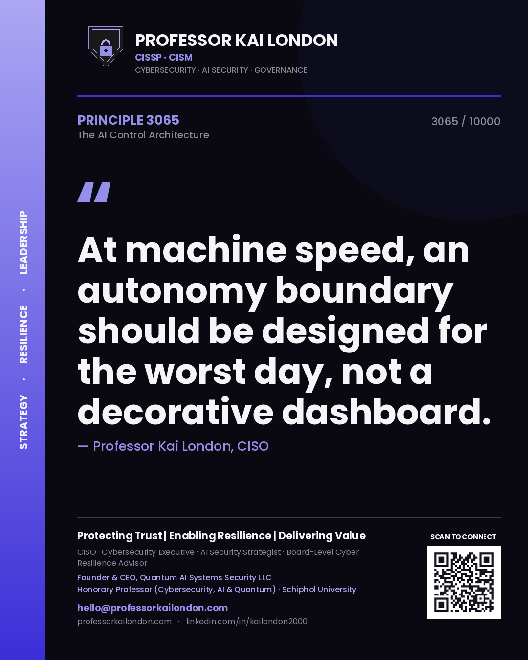 Professor Kai London principle 3065: At machine speed, an autonomy boundary should be designed for the worst day, not a decorative dashboard.
