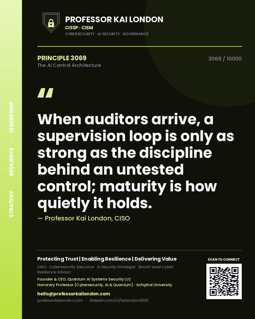 Professor Kai London principle 3069: When auditors arrive, a supervision loop is only as strong as the discipline behind an untested control; maturity is how quietly it holds.