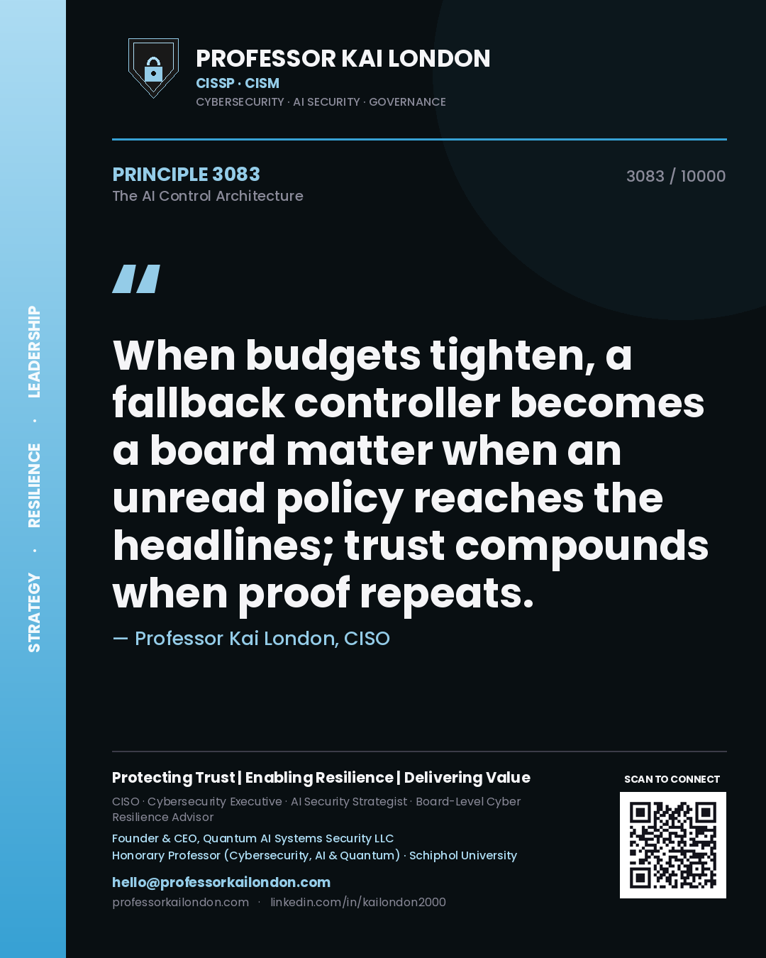 Professor Kai London principle 3083: When budgets tighten, a fallback controller becomes a board matter when an unread policy reaches the headlines; trust compounds when proof repeats.