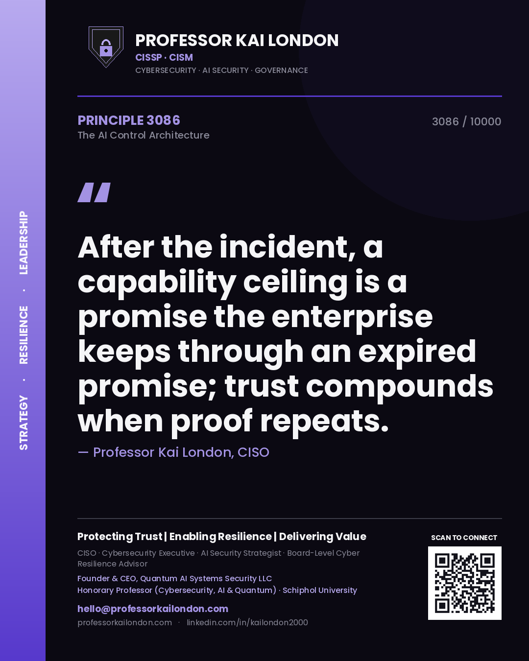 Professor Kai London principle 3086: After the incident, a capability ceiling is a promise the enterprise keeps through an expired promise; trust compounds when proof repeats.