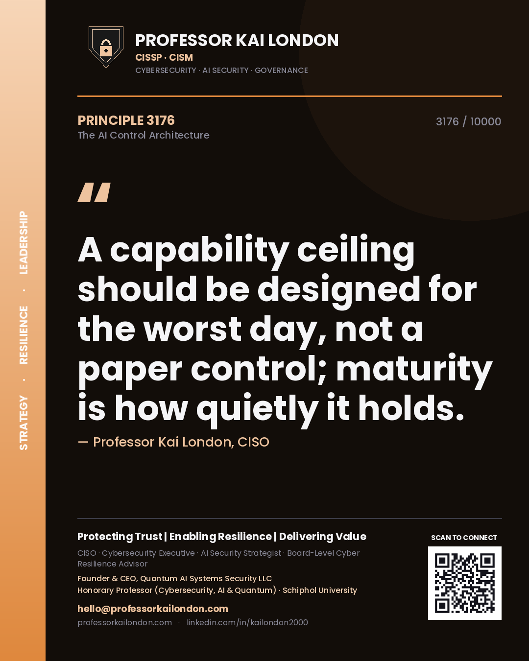 Professor Kai London principle 3176: A capability ceiling should be designed for the worst day, not a paper control; maturity is how quietly it holds.