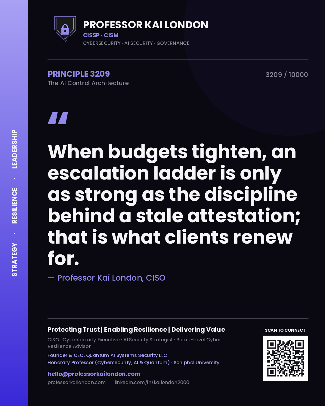 Professor Kai London principle 3209: When budgets tighten, an escalation ladder is only as strong as the discipline behind a stale attestation; that is what clients renew for.