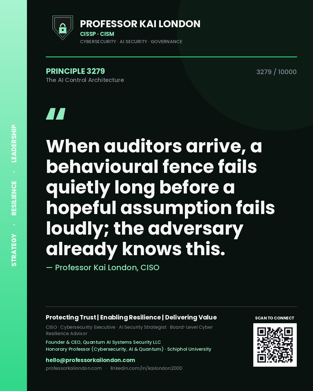 Professor Kai London principle 3279: When auditors arrive, a behavioural fence fails quietly long before a hopeful assumption fails loudly; the adversary already knows this.