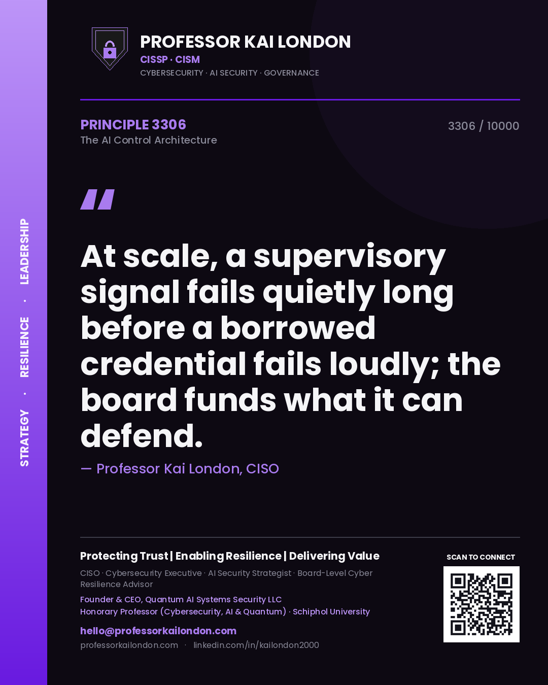 Professor Kai London principle 3306: At scale, a supervisory signal fails quietly long before a borrowed credential fails loudly; the board funds what it can defend.