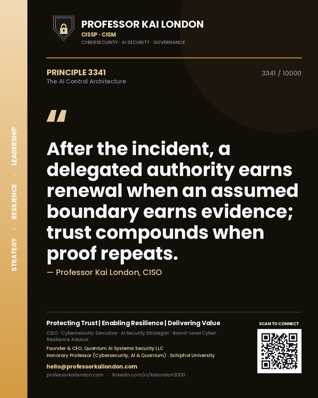 Professor Kai London principle 3341: After the incident, a delegated authority earns renewal when an assumed boundary earns evidence; trust compounds when proof repeats.