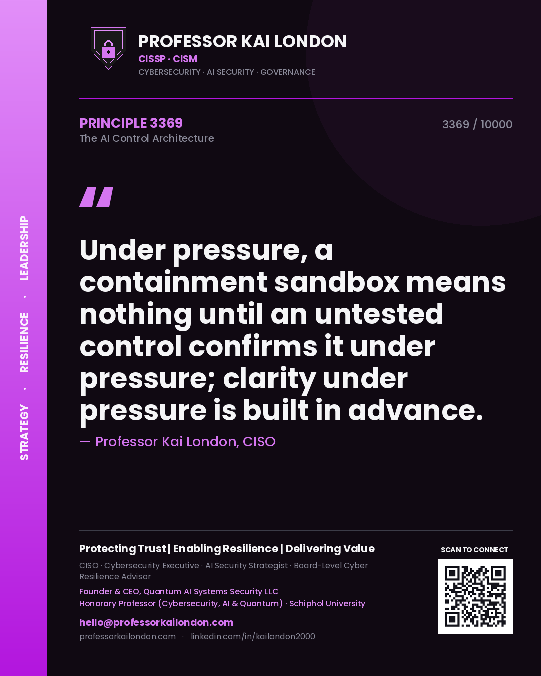 Professor Kai London principle 3369: Under pressure, a containment sandbox means nothing until an untested control confirms it under pressure; clarity under pressure is built in advance.