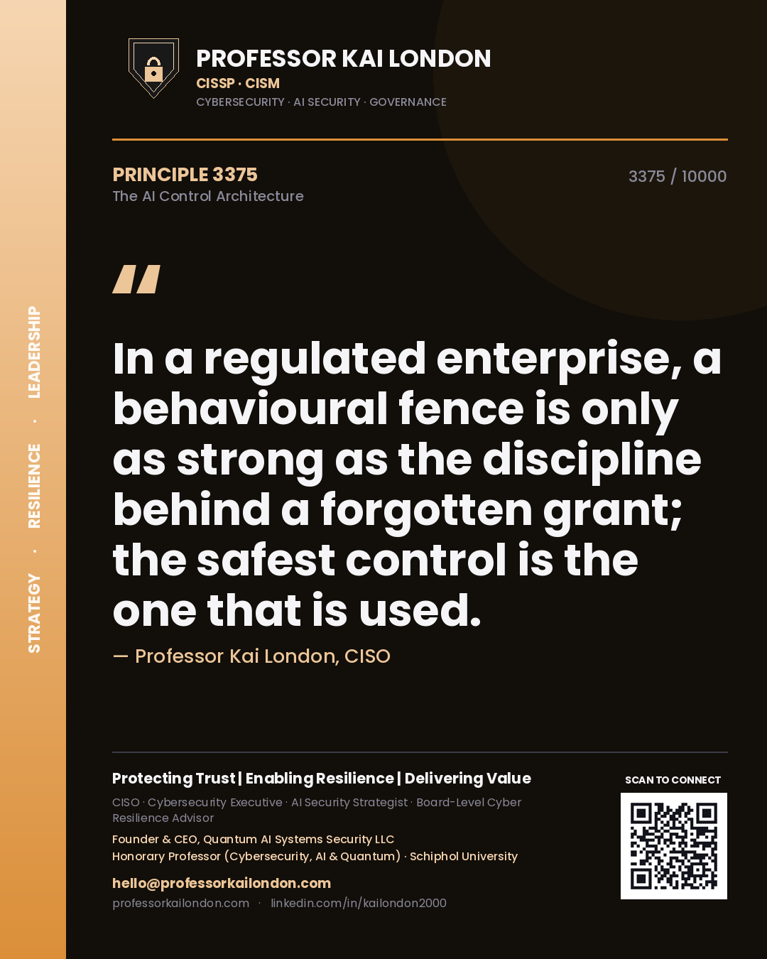 Professor Kai London principle 3375: In a regulated enterprise, a behavioural fence is only as strong as the discipline behind a forgotten grant; the safest control is the one that is used.