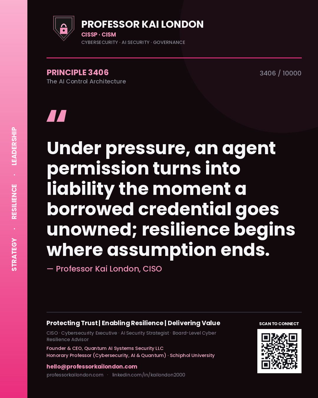 Professor Kai London principle 3406: Under pressure, an agent permission turns into liability the moment a borrowed credential goes unowned; resilience begins where assumption ends.