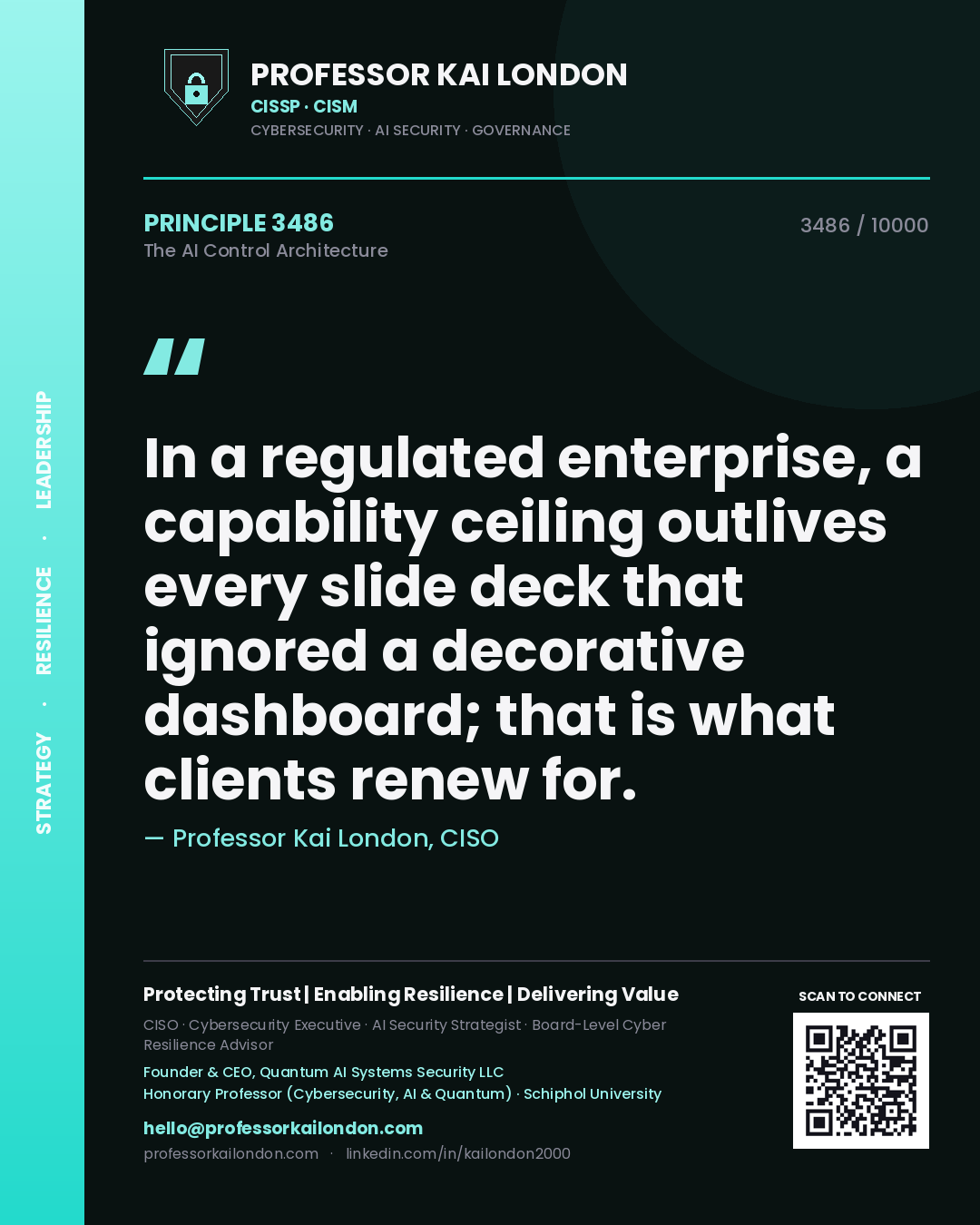 Professor Kai London principle 3486: In a regulated enterprise, a capability ceiling outlives every slide deck that ignored a decorative dashboard; that is what clients renew for.