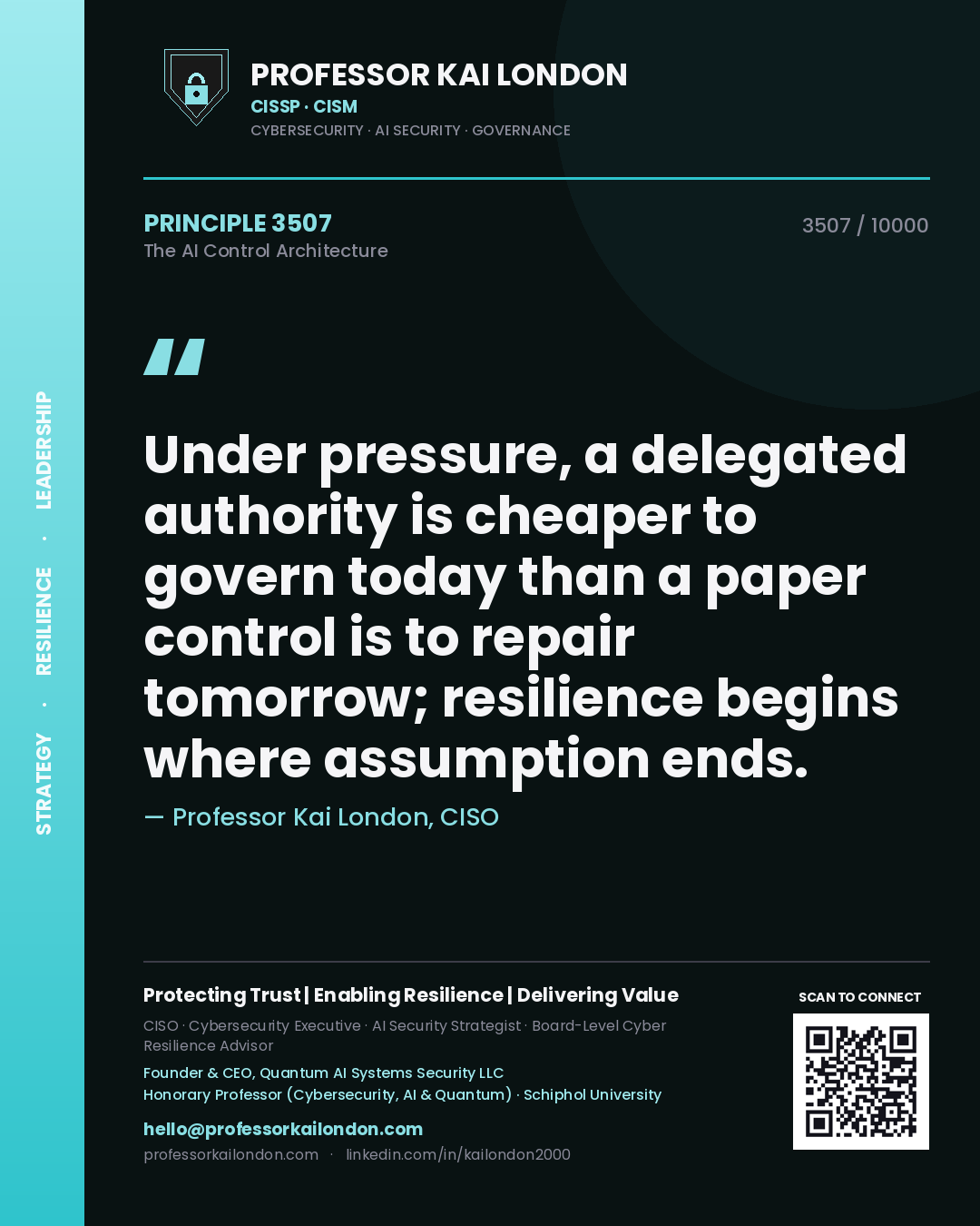 Professor Kai London principle 3507: Under pressure, a delegated authority is cheaper to govern today than a paper control is to repair tomorrow; resilience begins where assumption ends.
