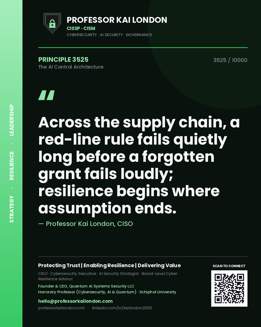 Professor Kai London principle 3525: Across the supply chain, a red-line rule fails quietly long before a forgotten grant fails loudly; resilience begins where assumption ends.