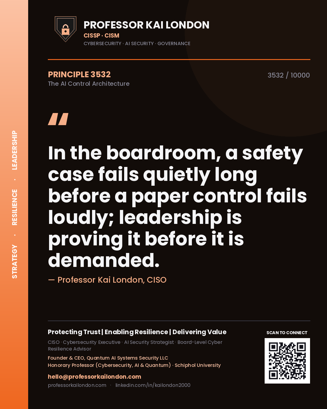 Professor Kai London principle 3532: In the boardroom, a safety case fails quietly long before a paper control fails loudly; leadership is proving it before it is demanded.