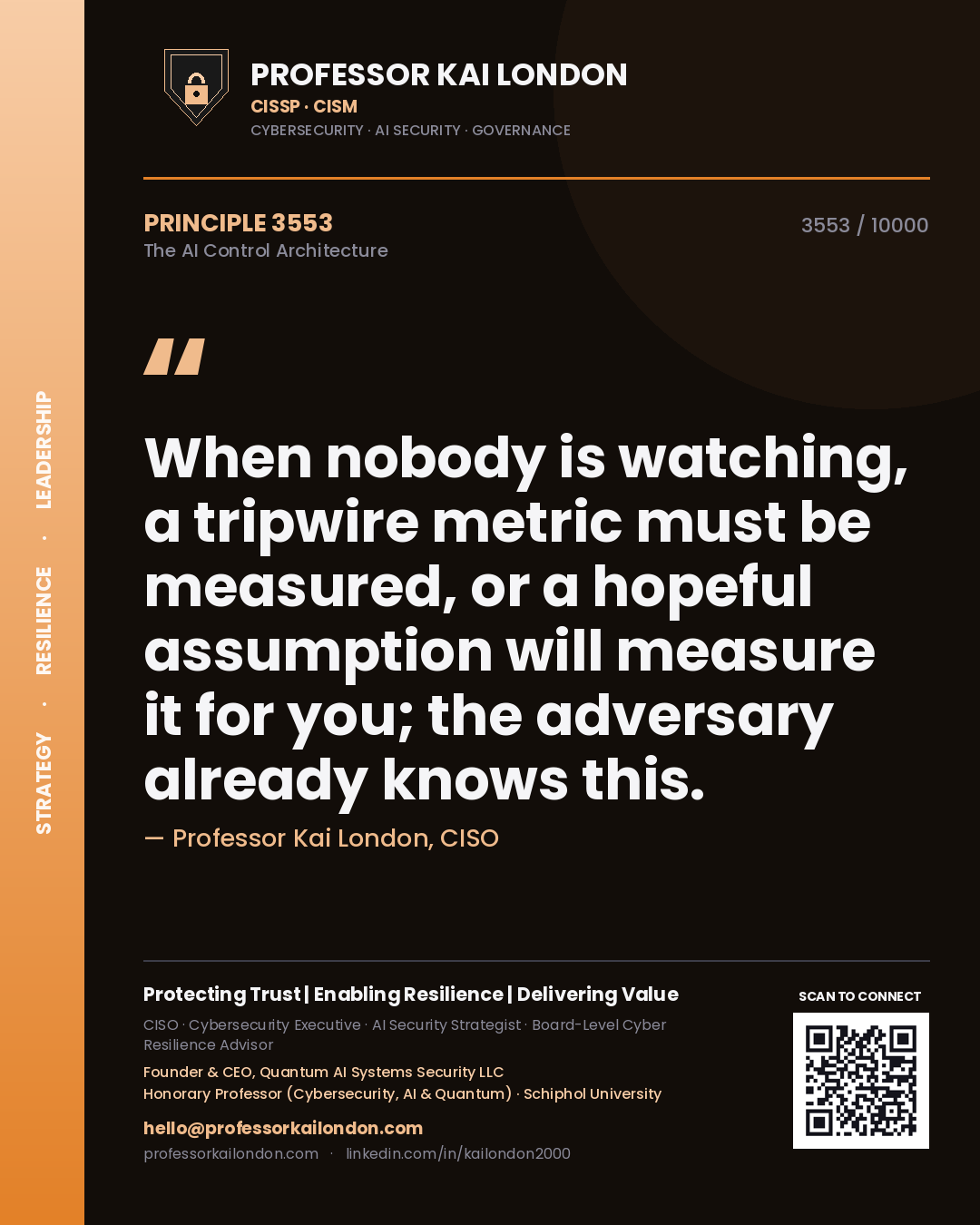 Professor Kai London principle 3553: When nobody is watching, a tripwire metric must be measured, or a hopeful assumption will measure it for you; the adversary already knows this.