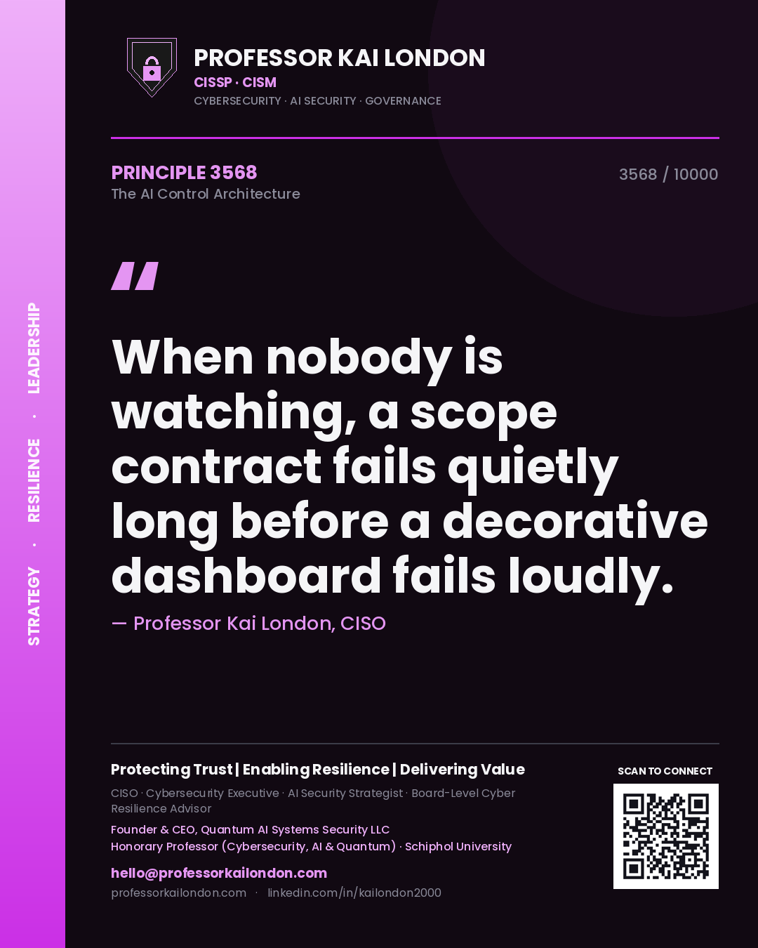 Professor Kai London principle 3568: When nobody is watching, a scope contract fails quietly long before a decorative dashboard fails loudly.