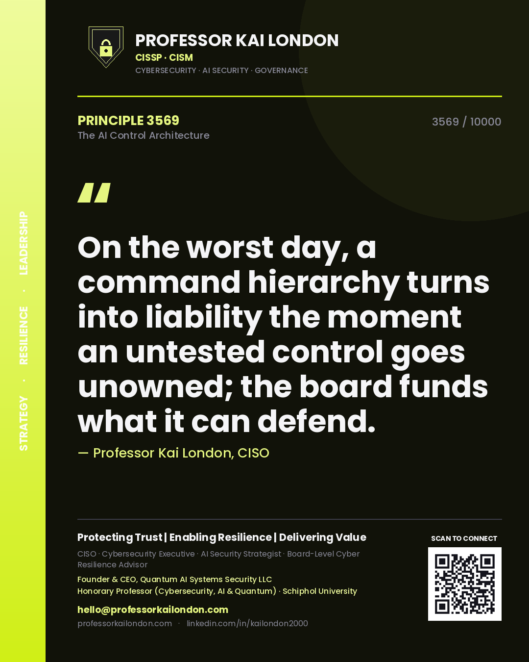 Professor Kai London principle 3569: On the worst day, a command hierarchy turns into liability the moment an untested control goes unowned; the board funds what it can defend.