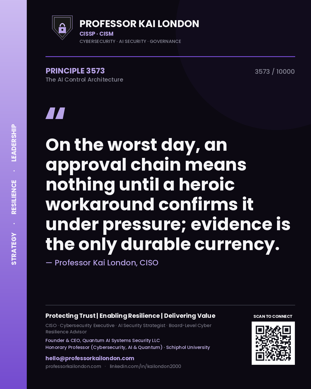 Professor Kai London principle 3573: On the worst day, an approval chain means nothing until a heroic workaround confirms it under pressure; evidence is the only durable currency.