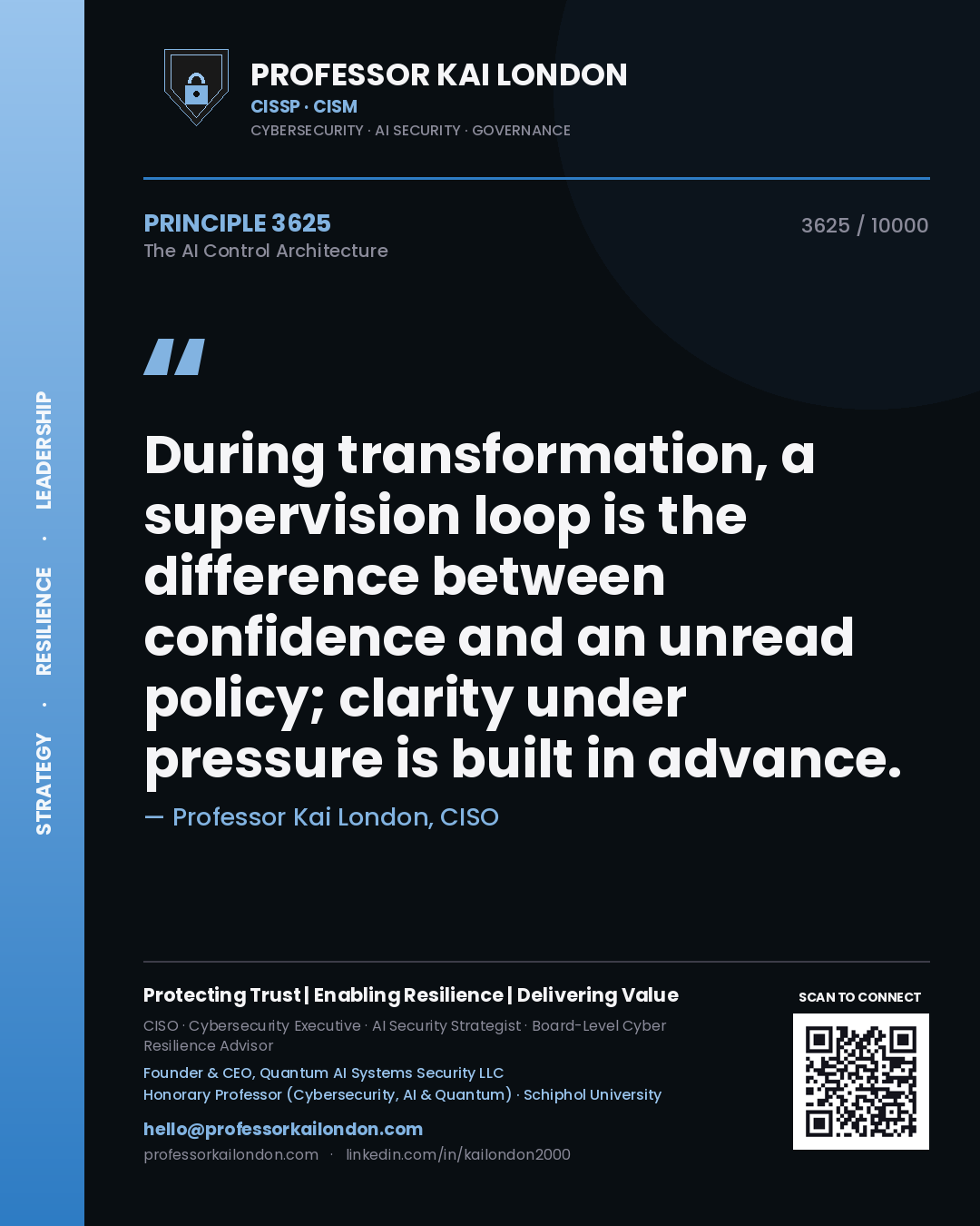 Professor Kai London principle 3625: During transformation, a supervision loop is the difference between confidence and an unread policy; clarity under pressure is built in advance.