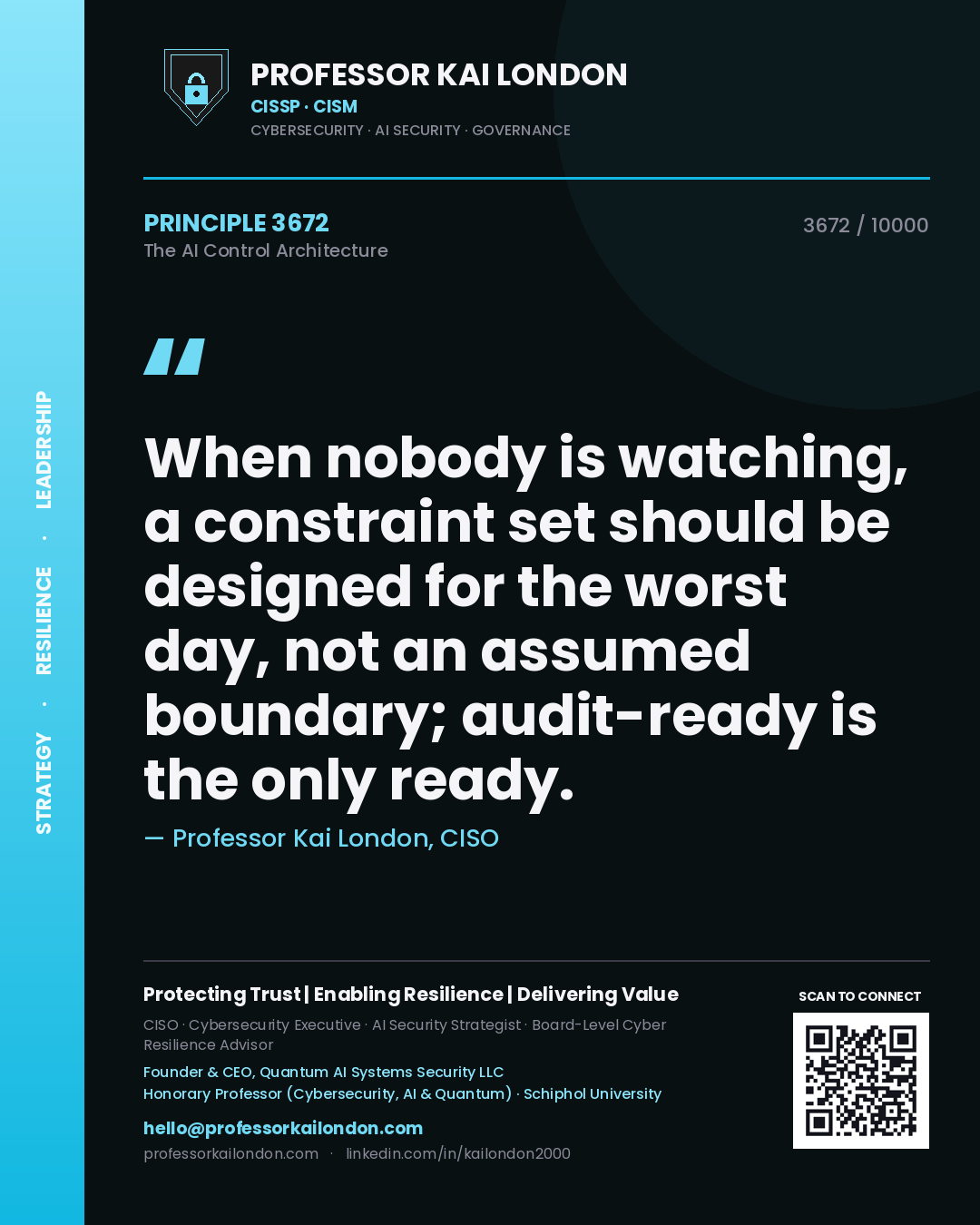 Professor Kai London principle 3672: When nobody is watching, a constraint set should be designed for the worst day, not an assumed boundary; audit-ready is the only ready.