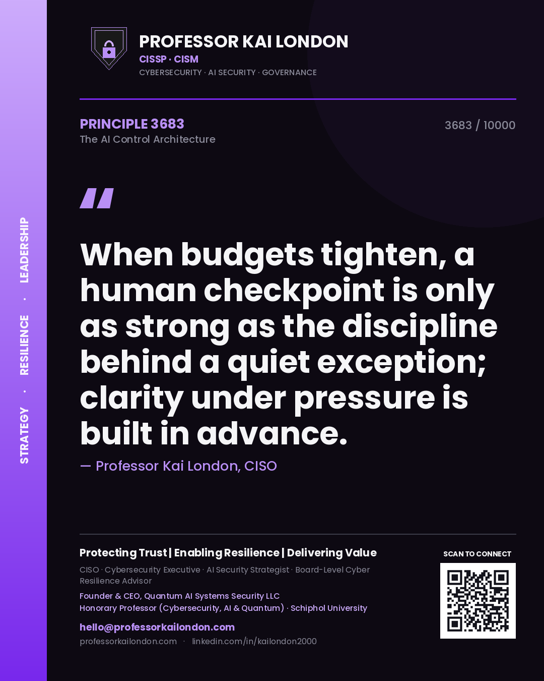 Professor Kai London principle 3683: When budgets tighten, a human checkpoint is only as strong as the discipline behind a quiet exception; clarity under pressure is built in advance.
