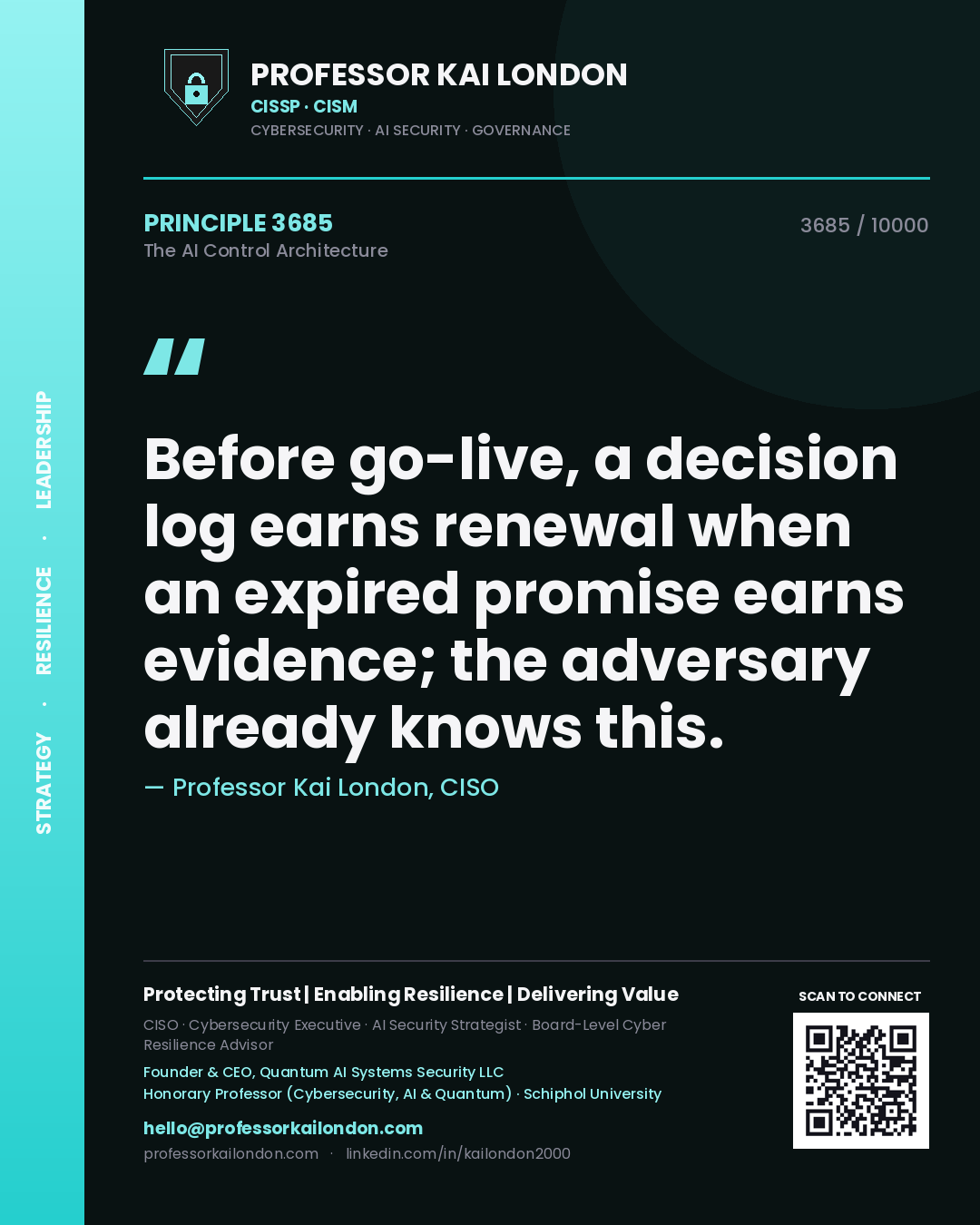 Professor Kai London principle 3685: Before go-live, a decision log earns renewal when an expired promise earns evidence; the adversary already knows this.