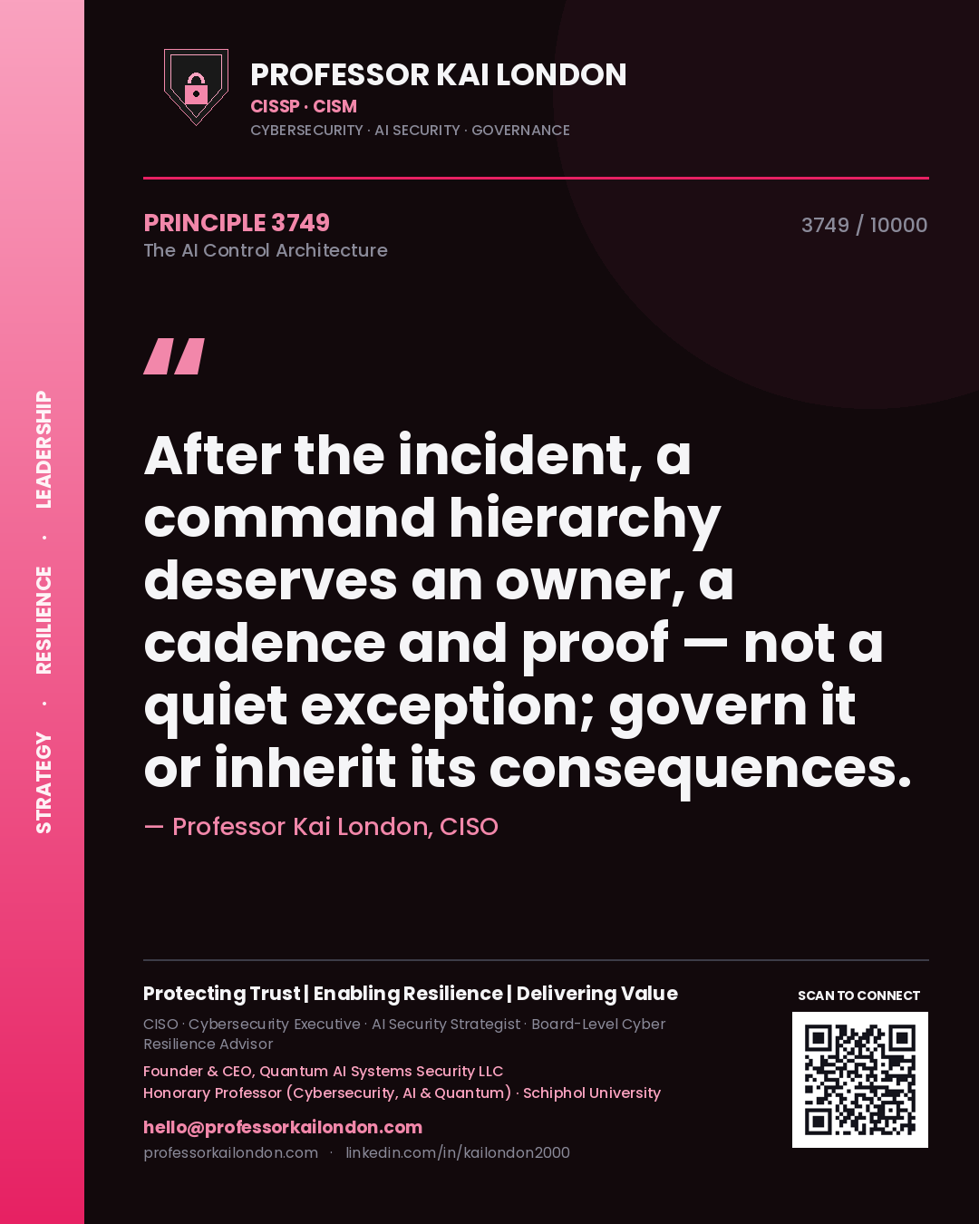 Professor Kai London principle 3749: After the incident, a command hierarchy deserves an owner, a cadence and proof — not a quiet exception; govern it or inherit its consequences.