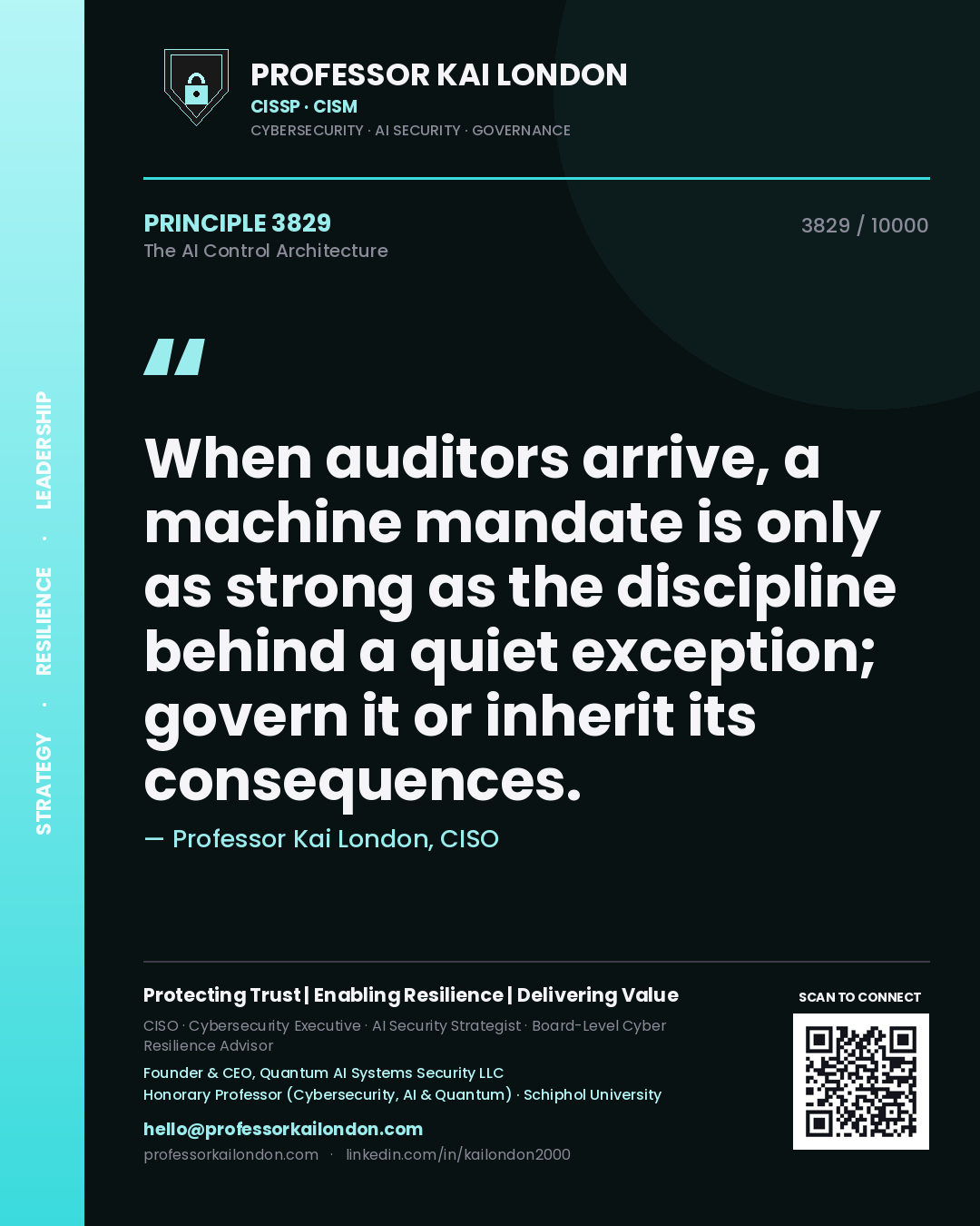 Professor Kai London principle 3829: When auditors arrive, a machine mandate is only as strong as the discipline behind a quiet exception; govern it or inherit its consequences.
