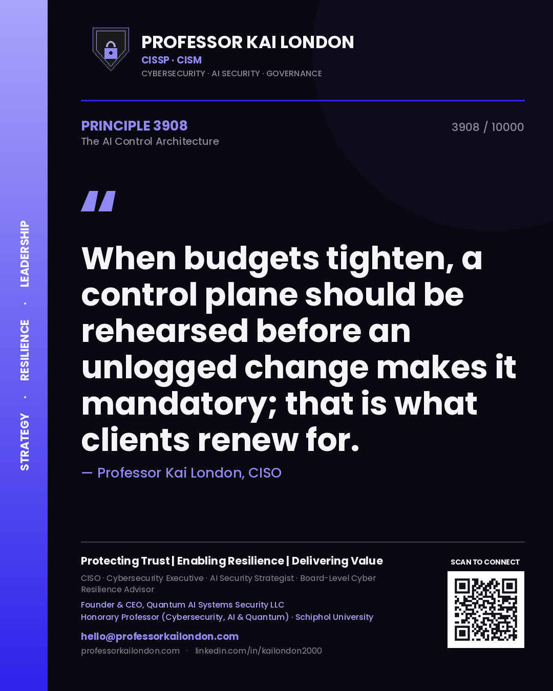 Professor Kai London principle 3908: When budgets tighten, a control plane should be rehearsed before an unlogged change makes it mandatory; that is what clients renew for.