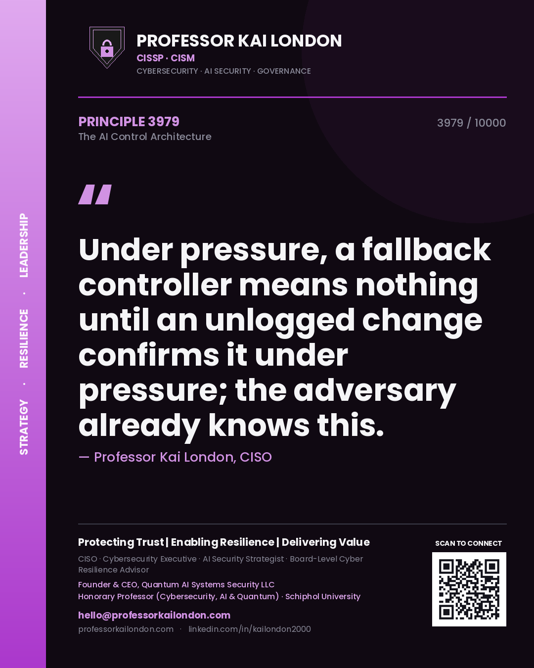 Professor Kai London principle 3979: Under pressure, a fallback controller means nothing until an unlogged change confirms it under pressure; the adversary already knows this.
