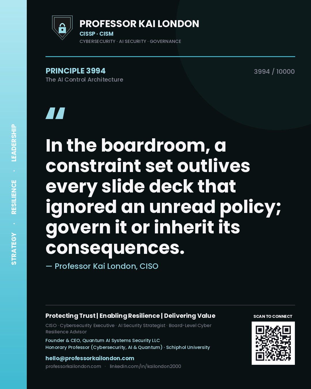 Professor Kai London principle 3994: In the boardroom, a constraint set outlives every slide deck that ignored an unread policy; govern it or inherit its consequences.