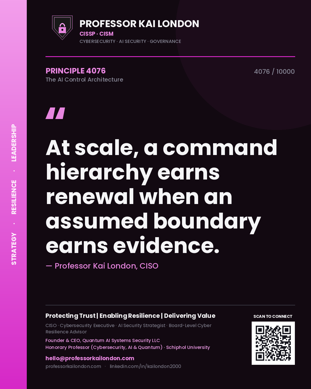 Professor Kai London principle 4076: At scale, a command hierarchy earns renewal when an assumed boundary earns evidence.