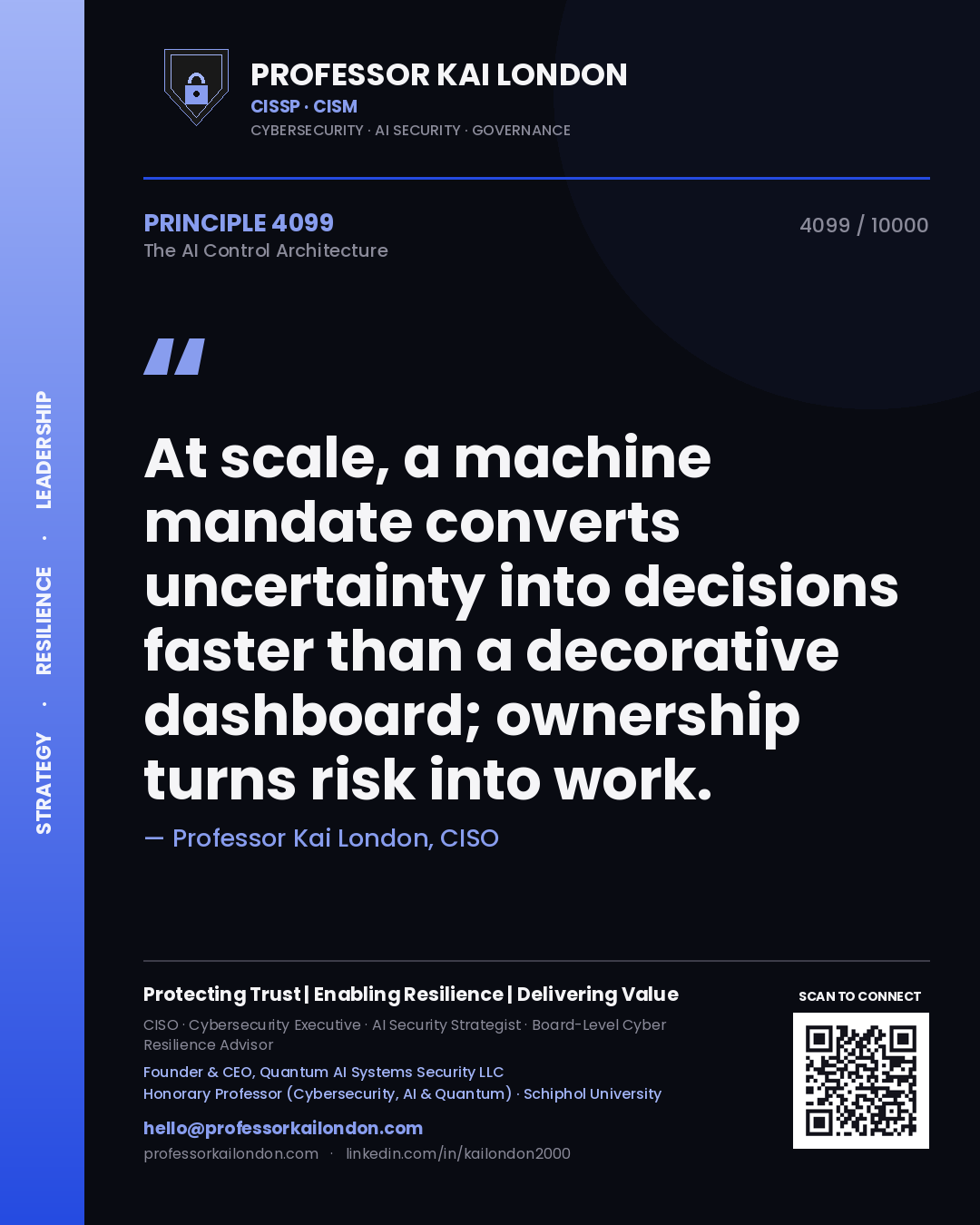 Professor Kai London principle 4099: At scale, a machine mandate converts uncertainty into decisions faster than a decorative dashboard; ownership turns risk into work.