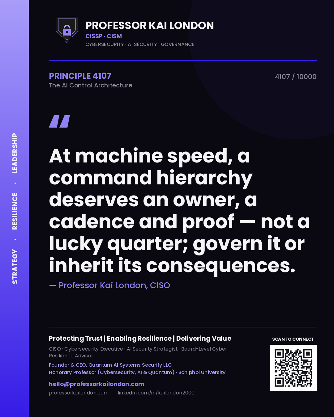 Professor Kai London principle 4107: At machine speed, a command hierarchy deserves an owner, a cadence and proof — not a lucky quarter; govern it or inherit its consequences.