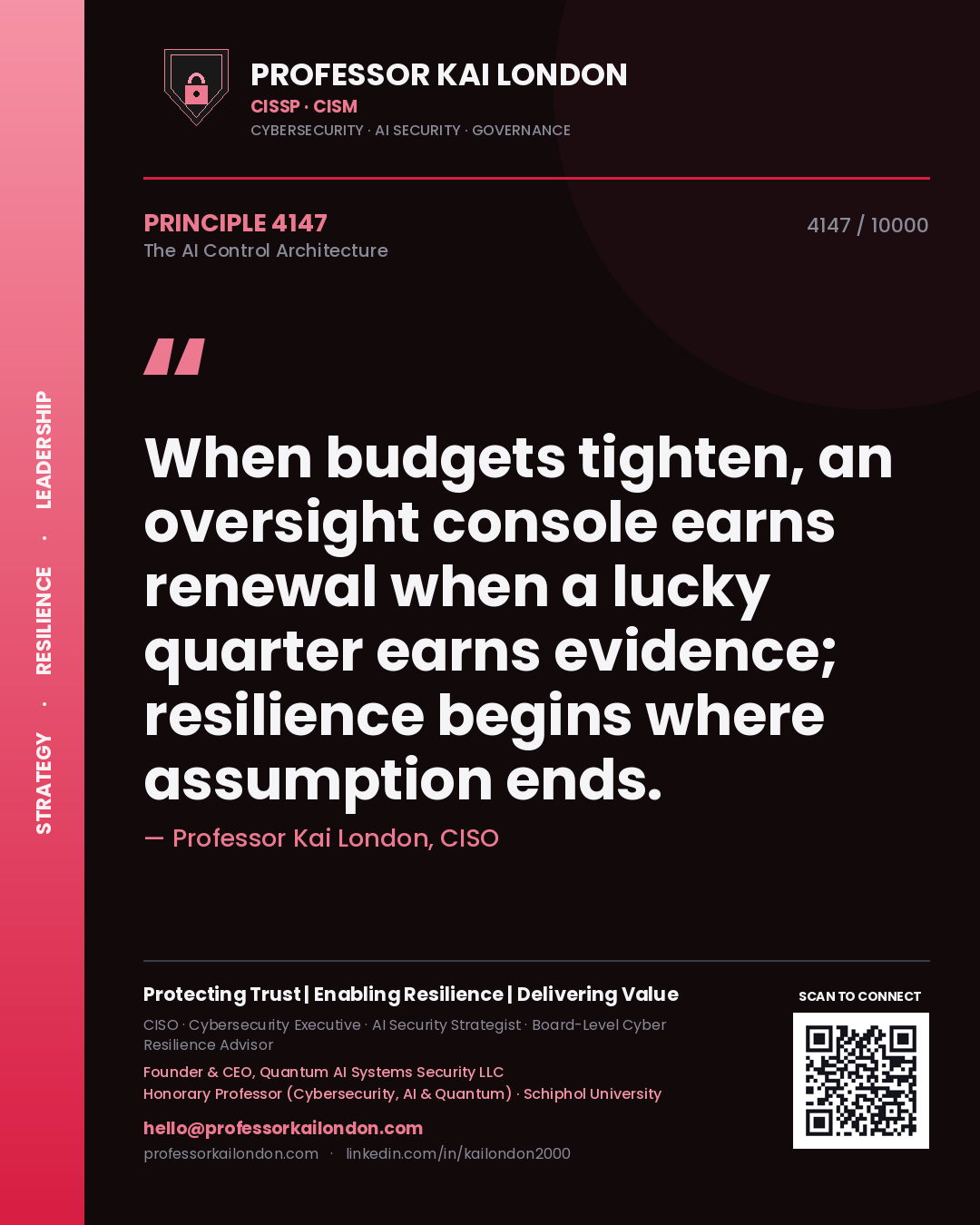 Professor Kai London principle 4147: When budgets tighten, an oversight console earns renewal when a lucky quarter earns evidence; resilience begins where assumption ends.