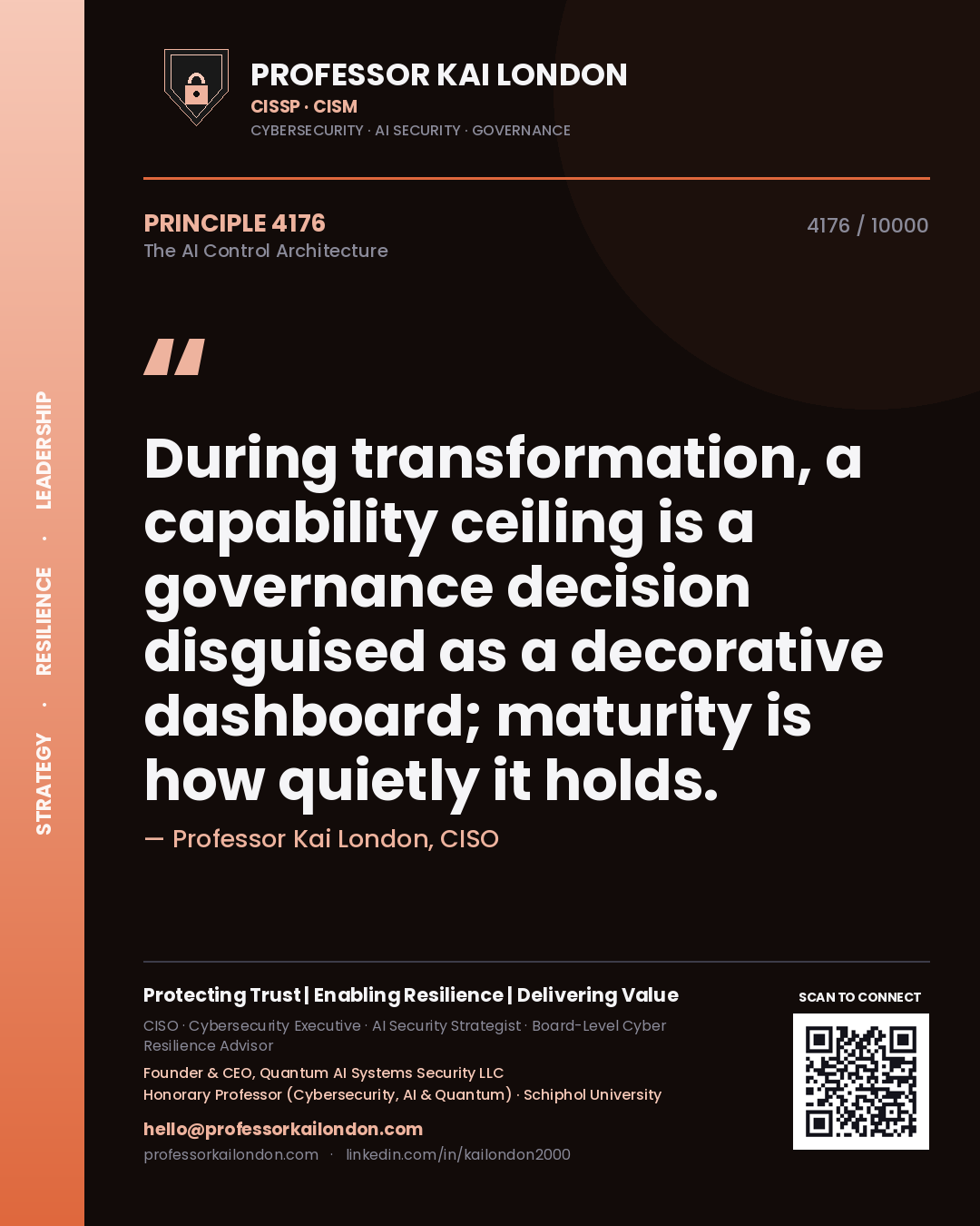 Professor Kai London principle 4176: During transformation, a capability ceiling is a governance decision disguised as a decorative dashboard; maturity is how quietly it holds.