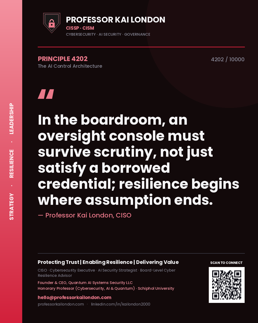 Professor Kai London principle 4202: In the boardroom, an oversight console must survive scrutiny, not just satisfy a borrowed credential; resilience begins where assumption ends.