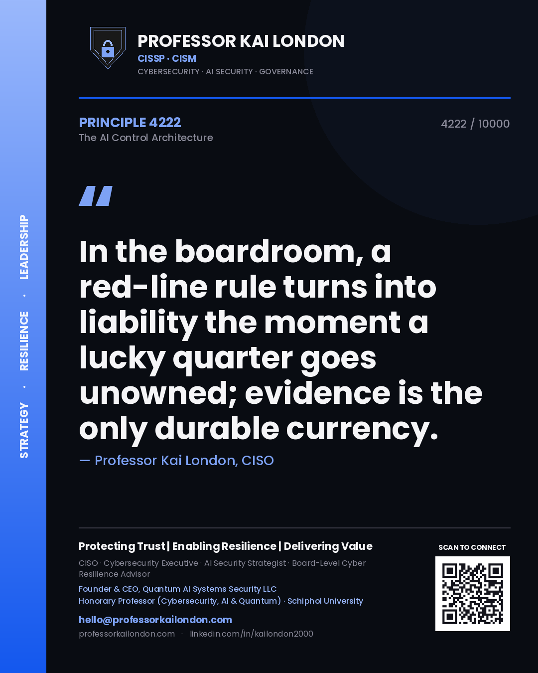 Professor Kai London principle 4222: In the boardroom, a red-line rule turns into liability the moment a lucky quarter goes unowned; evidence is the only durable currency.