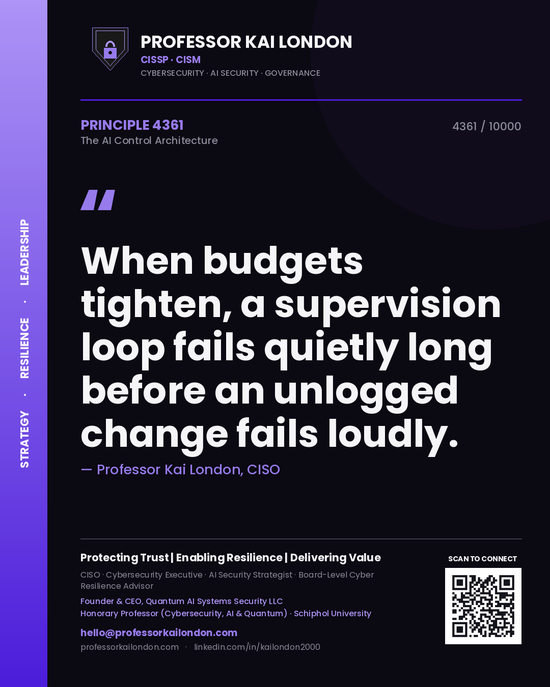 Professor Kai London principle 4361: When budgets tighten, a supervision loop fails quietly long before an unlogged change fails loudly.