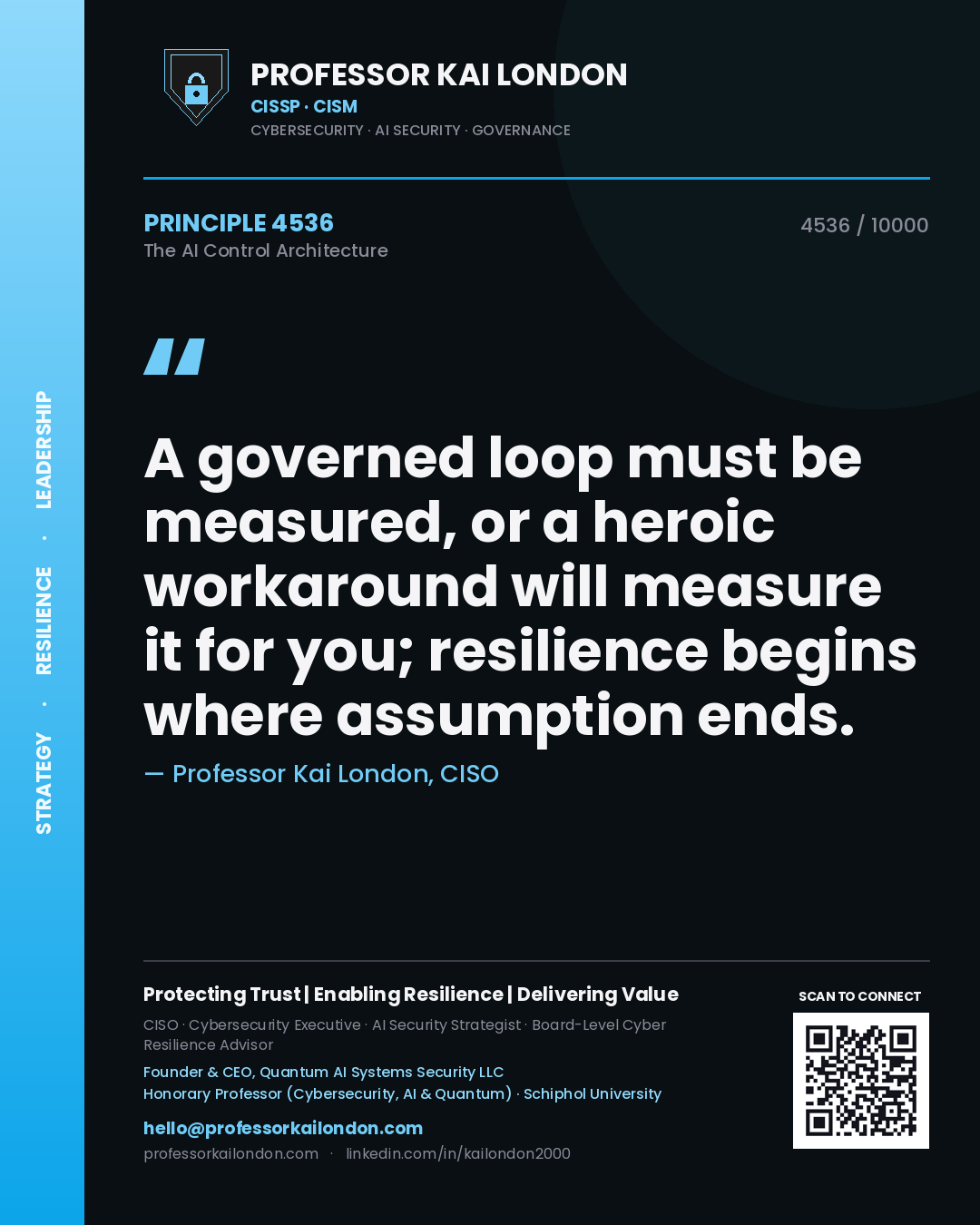 Professor Kai London principle 4536: A governed loop must be measured, or a heroic workaround will measure it for you; resilience begins where assumption ends.